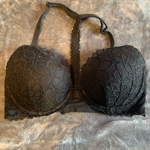 PINK by Victoria’s Secret Black Floral Lace Lightly Lined Front Close Bra